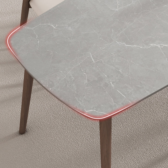 Mid-century Dining Table Stone Top Dining Table with Solid Wood Base