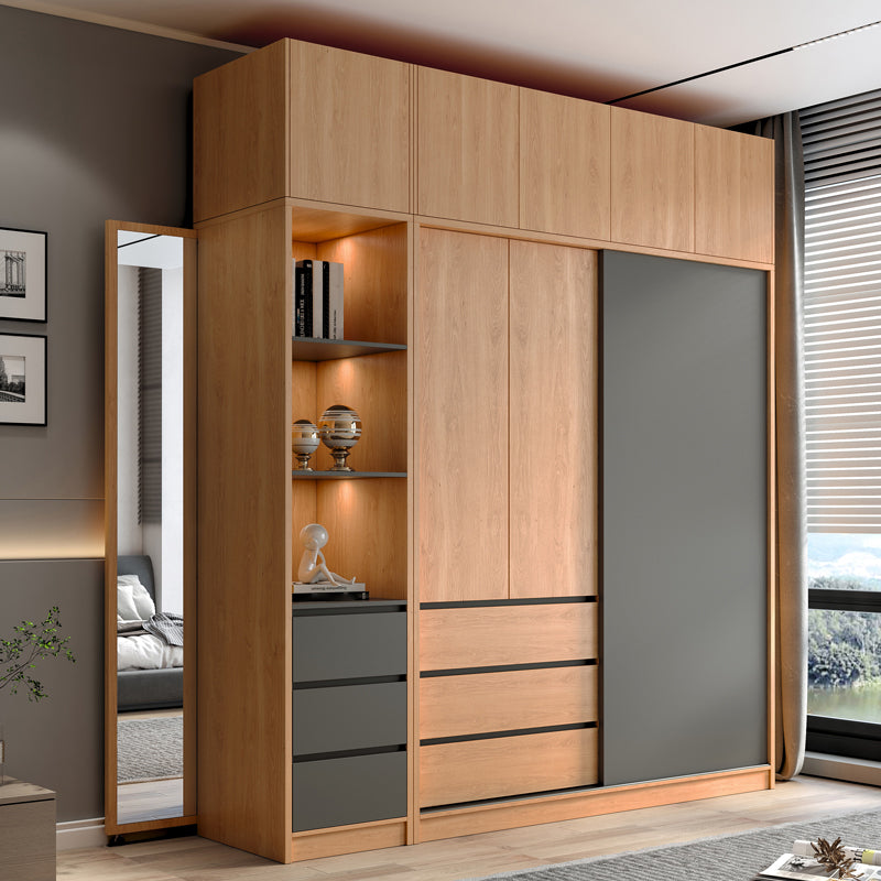 Engineered Wood Wardrobe Cabinet With Drawer Modern Wardrobe Armoire Clearhalo 'Armoires & Wardrobes' 'armoires_wardrobes' 'Bedroom Furniture' 'furn' 'furn_armoires_wardrobes' 'Furniture' 5900059