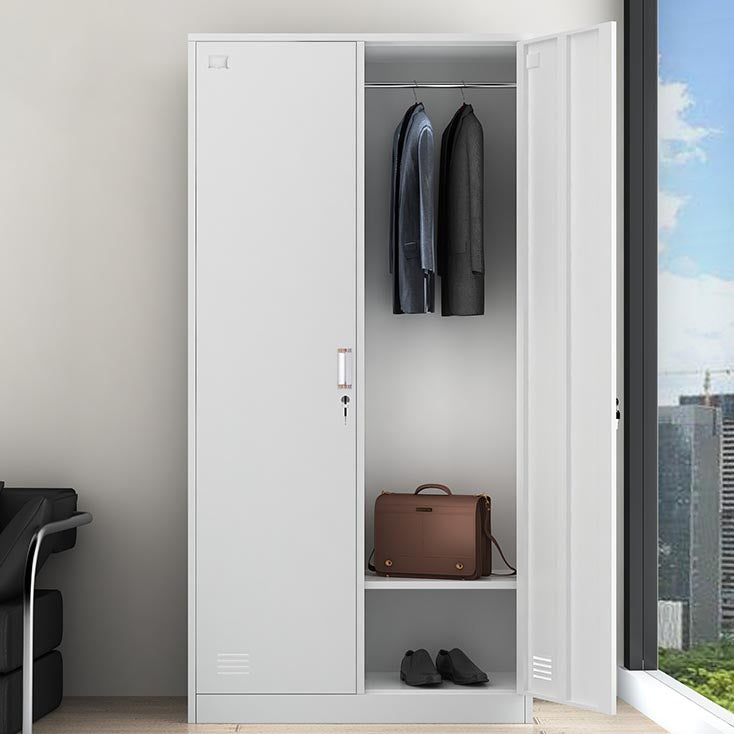 White Steel Wardrobe Armoire Contemporary Hinged Wardrobe Cabinet Clearhalo 'Armoires & Wardrobes' 'armoires_wardrobes' 'Bedroom Furniture' 'furn' 'furn_armoires_wardrobes' 'Furniture' 5900195