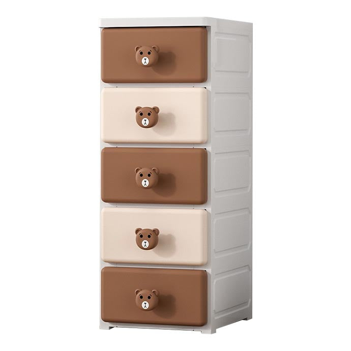 Contemporary Wardrobe Cabinet With Drawer Plastic Storage Cabinet 11.8"L x 15"W x 31.5"H White-Brown Clearhalo 'Armoires & Wardrobes' 'armoires_wardrobes' 'Bedroom Furniture' 'furn' 'furn_armoires_wardrobes' 'Furniture' 5900260