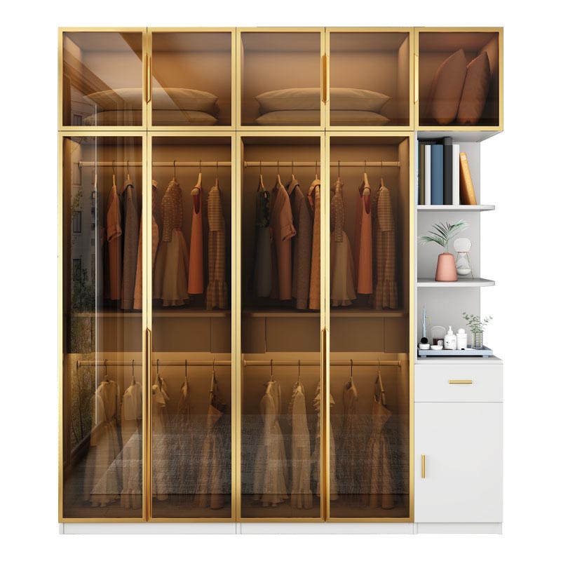 Hout- en glazen kledingkastkast eigentijds scharnierende garderobe kast