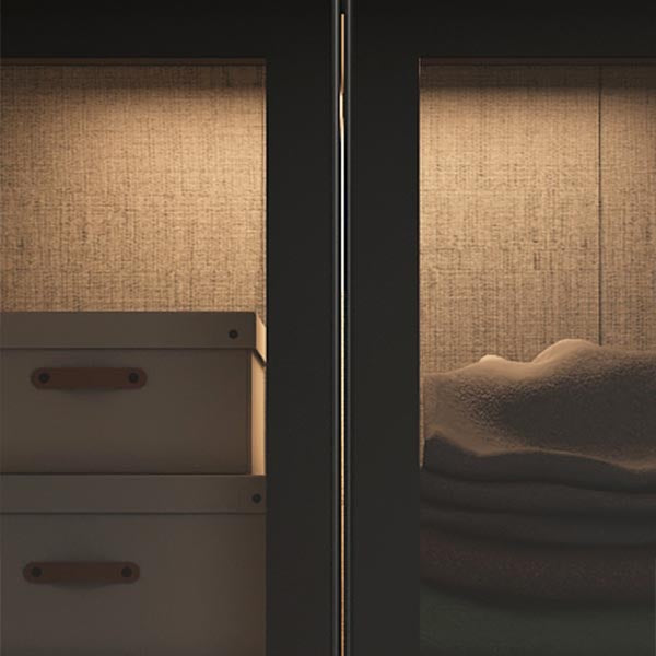 Eigentijdse garderobe -armoire met planken hout en glazen garderobe kast