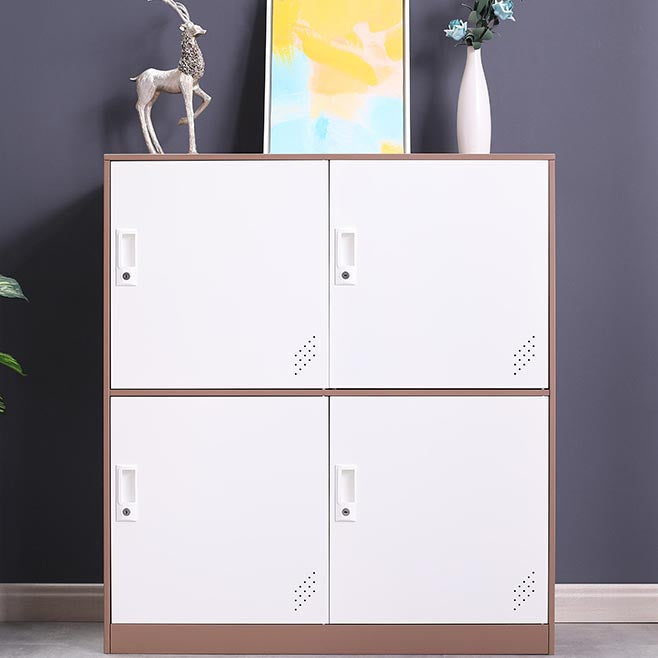 Contemporary Style Wardrobe Armoire Metal Wardrobe Closet with Locks 35"L x 16"W x 39"H White-Brown 4 Clearhalo 'Armoires & Wardrobes' 'armoires_wardrobes' 'Bedroom Furniture' 'furn' 'furn_armoires_wardrobes' 'Furniture' 5900559