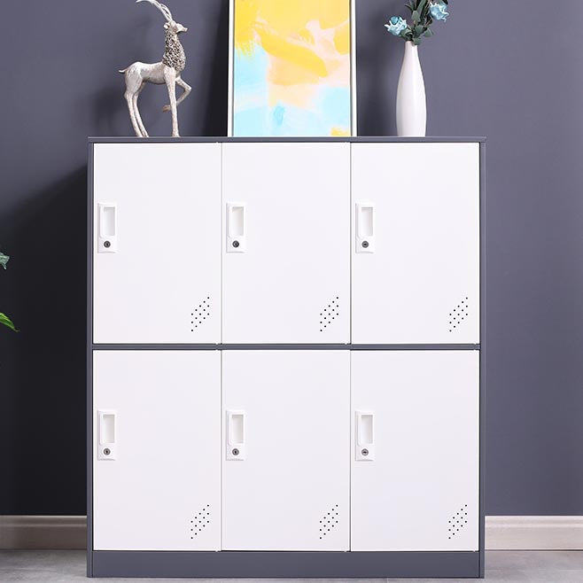Contemporary Style Wardrobe Armoire Metal Wardrobe Closet with Locks 35"L x 16"W x 39"H White-Gray 6 Clearhalo 'Armoires & Wardrobes' 'armoires_wardrobes' 'Bedroom Furniture' 'furn' 'furn_armoires_wardrobes' 'Furniture' 5900566