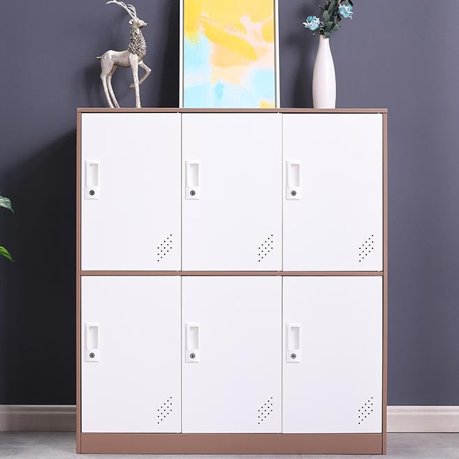 Contemporary Style Wardrobe Armoire Metal Wardrobe Closet with Locks 35"L x 16"W x 39"H White-Brown 6 Clearhalo 'Armoires & Wardrobes' 'armoires_wardrobes' 'Bedroom Furniture' 'furn' 'furn_armoires_wardrobes' 'Furniture' 5900567