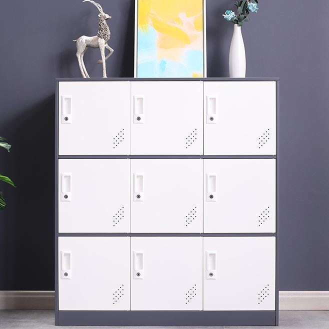 Contemporary Style Wardrobe Armoire Metal Wardrobe Closet with Locks 35"L x 16"W x 39"H White-Gray 9 Clearhalo 'Armoires & Wardrobes' 'armoires_wardrobes' 'Bedroom Furniture' 'furn' 'furn_armoires_wardrobes' 'Furniture' 5900571