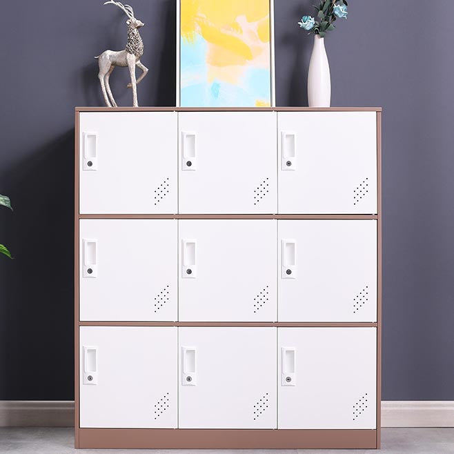 Contemporary Style Wardrobe Armoire Metal Wardrobe Closet with Locks 35"L x 16"W x 39"H White-Brown 9 Clearhalo 'Armoires & Wardrobes' 'armoires_wardrobes' 'Bedroom Furniture' 'furn' 'furn_armoires_wardrobes' 'Furniture' 5900572
