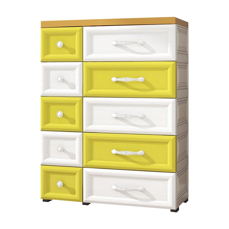 Contemporary Non-Hanging Armoire Plastic Wardrobe Closet,29.13" D x 13.78" W x 39.37" H White-Yellow Clearhalo 'Armoires & Wardrobes' 'armoires_wardrobes' 'Bedroom Furniture' 'furn' 'furn_armoires_wardrobes' 'Furniture' 5900805