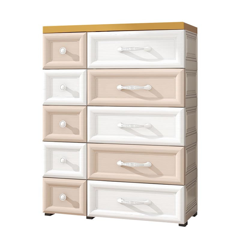 Contemporary Non-Hanging Armoire Plastic Wardrobe Closet,29.13" D x 13.78" W x 39.37" H White-Brown Clearhalo 'Armoires & Wardrobes' 'armoires_wardrobes' 'Bedroom Furniture' 'furn' 'furn_armoires_wardrobes' 'Furniture' 5900806