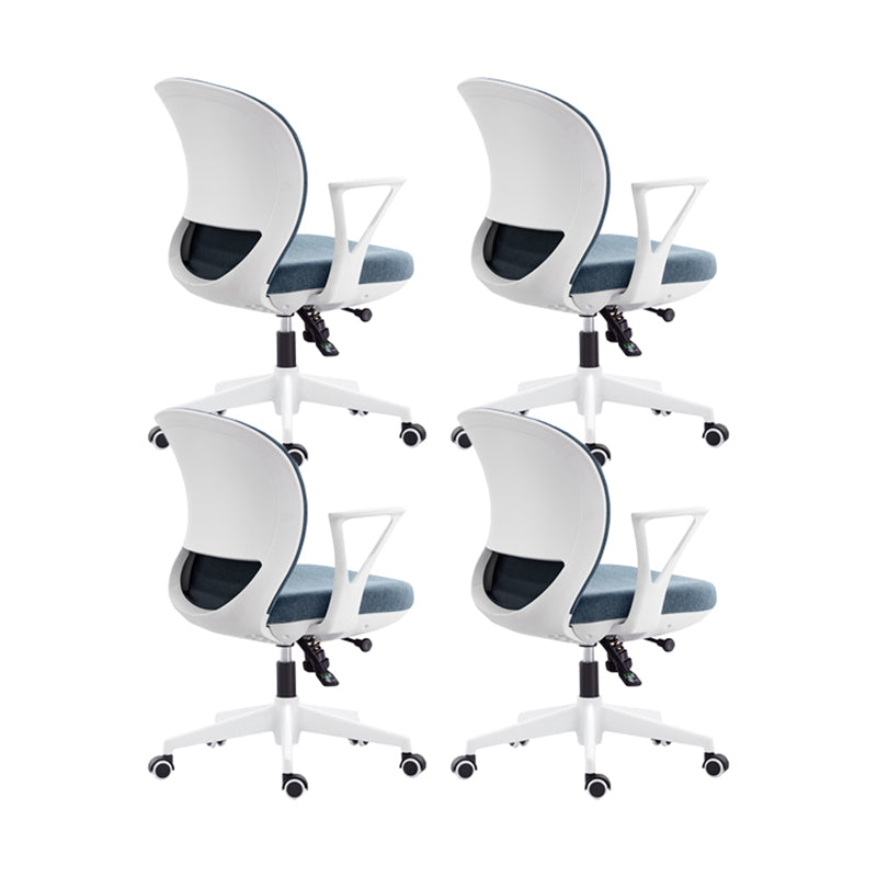 Contemporary Mid-Back Office Chair Adjustable Ergonomic Desk Chair White-Blue 4 Piece Set Clearhalo 'furn' 'furn_office_chair' 'Furniture' 'Office Chairs' 'Office Furniture' 'office_chair' 5901740