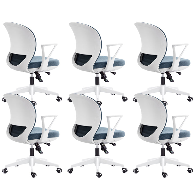 Contemporary Mid-Back Office Chair Adjustable Ergonomic Desk Chair White-Blue 6 Piece Set Clearhalo 'furn' 'furn_office_chair' 'Furniture' 'Office Chairs' 'Office Furniture' 'office_chair' 5901741