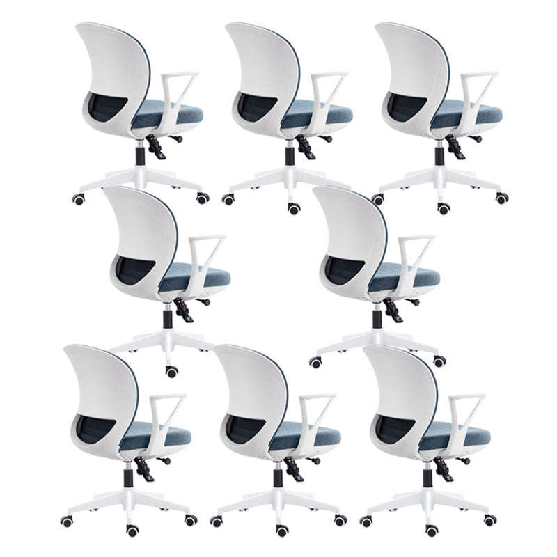 Contemporary Mid-Back Office Chair Adjustable Ergonomic Desk Chair White-Blue 8 Piece Set Clearhalo 'furn' 'furn_office_chair' 'Furniture' 'Office Chairs' 'Office Furniture' 'office_chair' 5901742