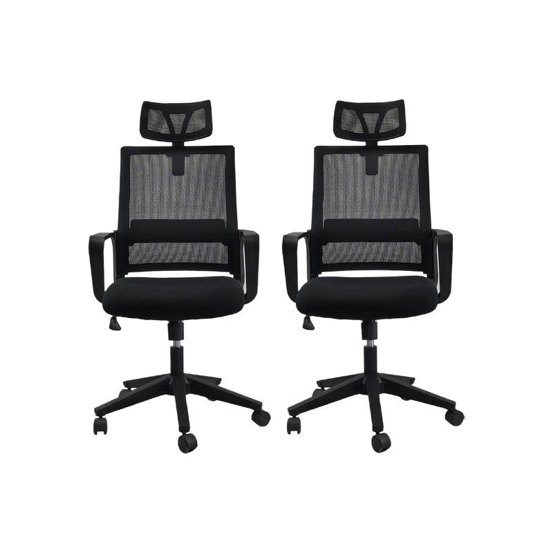 Modern Wheels Office Chair Microfiber Black Task Mid-Back Chair Black 2 Piece Set Clearhalo 'furn' 'furn_office_chair' 'Furniture' 'Office Chairs' 'Office Furniture' 'office_chair' 5901796