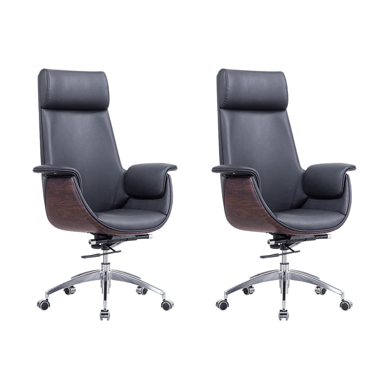 Contemporary Arm Chair Fixed Arms Adjustable Seat Height with Wheels Office Chair Black 2 Piece Set With Headrest Clearhalo 'furn' 'furn_office_chair' 'Furniture' 'Office Chairs' 'Office Furniture' 'office_chair' 5901807