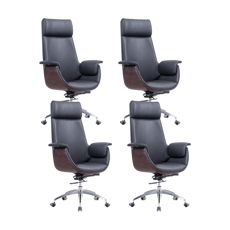 Contemporary Arm Chair Fixed Arms Adjustable Seat Height with Wheels Office Chair Black 4 Piece Set With Headrest Clearhalo 'furn' 'furn_office_chair' 'Furniture' 'Office Chairs' 'Office Furniture' 'office_chair' 5901810