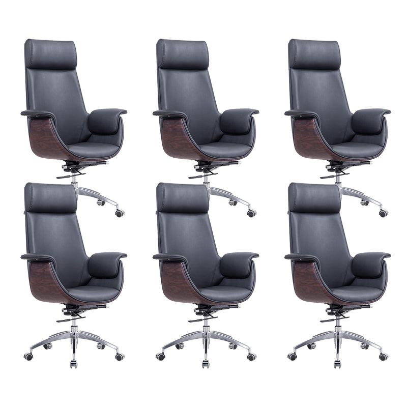 Contemporary Arm Chair Fixed Arms Adjustable Seat Height with Wheels Office Chair Black 6 Piece Set With Headrest Clearhalo 'furn' 'furn_office_chair' 'Furniture' 'Office Chairs' 'Office Furniture' 'office_chair' 5901811