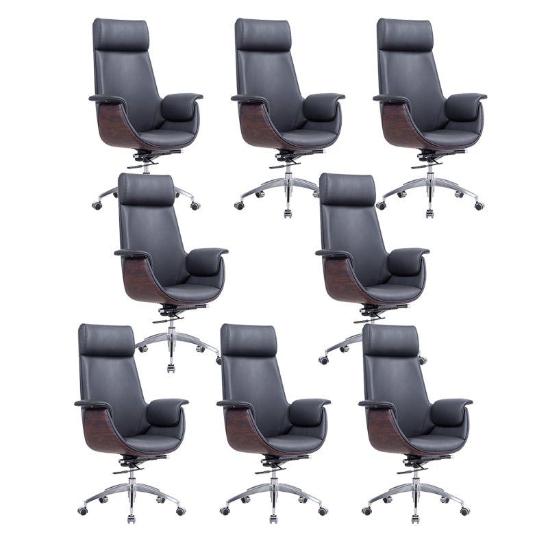 Contemporary Arm Chair Fixed Arms Adjustable Seat Height with Wheels Office Chair Black 8 Piece Set With Headrest Clearhalo 'furn' 'furn_office_chair' 'Furniture' 'Office Chairs' 'Office Furniture' 'office_chair' 5901814