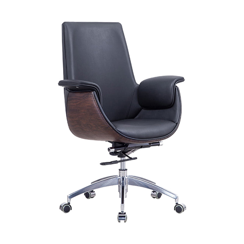 Contemporary Arm Chair Fixed Arms Adjustable Seat Height with Wheels Office Chair Black 1 Piece Without Headrest Clearhalo 'furn' 'furn_office_chair' 'Furniture' 'Office Chairs' 'Office Furniture' 'office_chair' 5901815