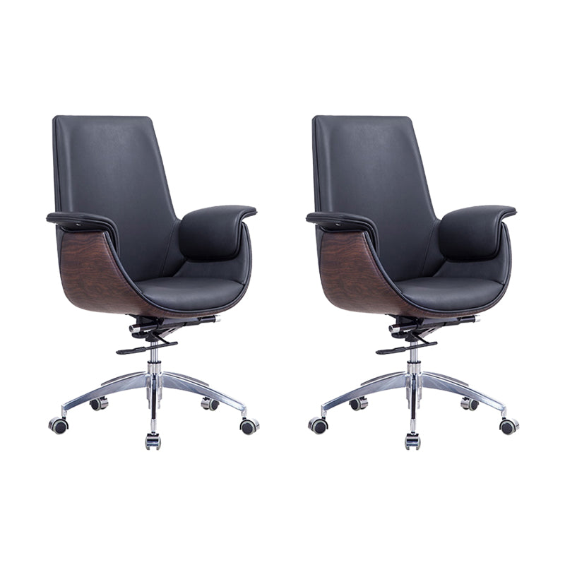 Contemporary Arm Chair Fixed Arms Adjustable Seat Height with Wheels Office Chair Black 2 Piece Set Without Headrest Clearhalo 'furn' 'furn_office_chair' 'Furniture' 'Office Chairs' 'Office Furniture' 'office_chair' 5901818