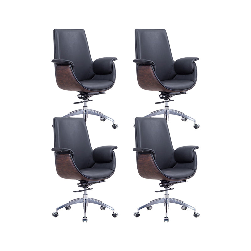Contemporary Arm Chair Fixed Arms Adjustable Seat Height with Wheels Office Chair Black 4 Piece Set Without Headrest Clearhalo 'furn' 'furn_office_chair' 'Furniture' 'Office Chairs' 'Office Furniture' 'office_chair' 5901819