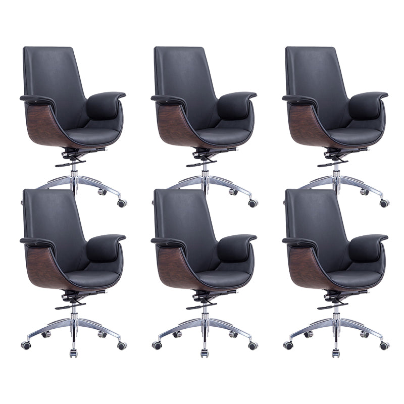 Contemporary Arm Chair Fixed Arms Adjustable Seat Height with Wheels Office Chair Black 6 Piece Set Without Headrest Clearhalo 'furn' 'furn_office_chair' 'Furniture' 'Office Chairs' 'Office Furniture' 'office_chair' 5901820