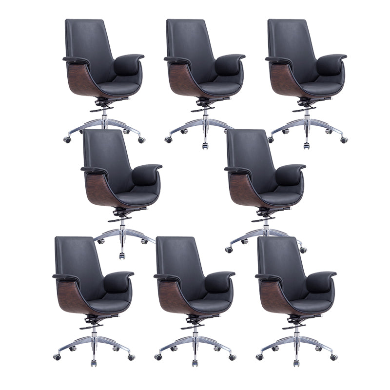 Contemporary Arm Chair Fixed Arms Adjustable Seat Height with Wheels Office Chair Black 8 Piece Set Without Headrest Clearhalo 'furn' 'furn_office_chair' 'Furniture' 'Office Chairs' 'Office Furniture' 'office_chair' 5901821