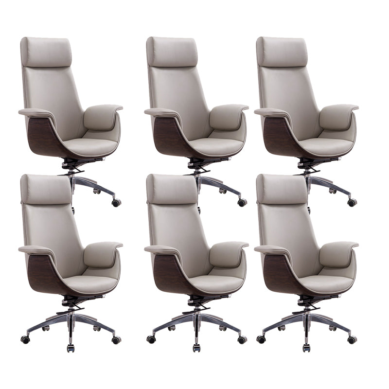 Contemporary Arm Chair Fixed Arms Adjustable Seat Height with Wheels Office Chair White 6 Piece Set With Headrest Clearhalo 'furn' 'furn_office_chair' 'Furniture' 'Office Chairs' 'Office Furniture' 'office_chair' 5901824
