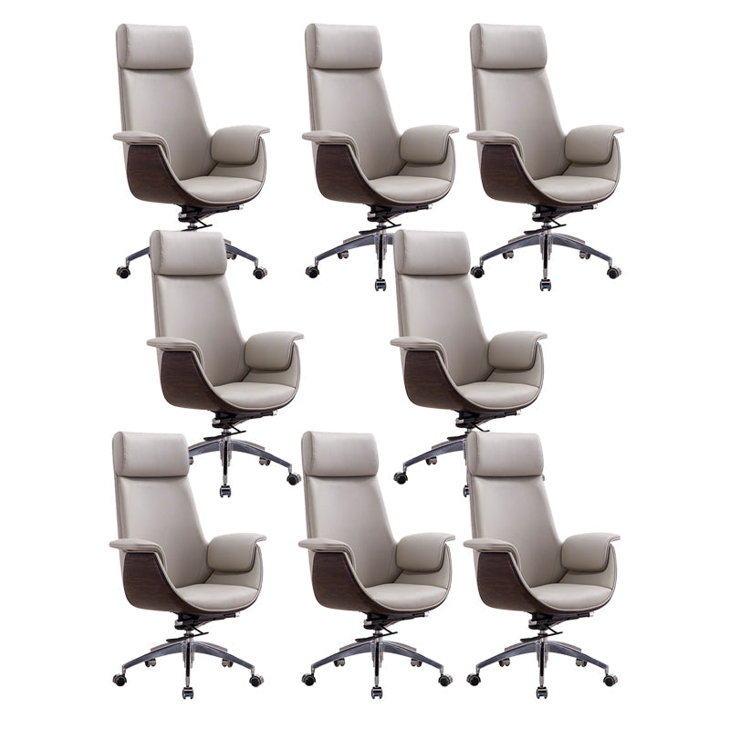 Contemporary Arm Chair Fixed Arms Adjustable Seat Height with Wheels Office Chair White 8 Piece Set With Headrest Clearhalo 'furn' 'furn_office_chair' 'Furniture' 'Office Chairs' 'Office Furniture' 'office_chair' 5901825