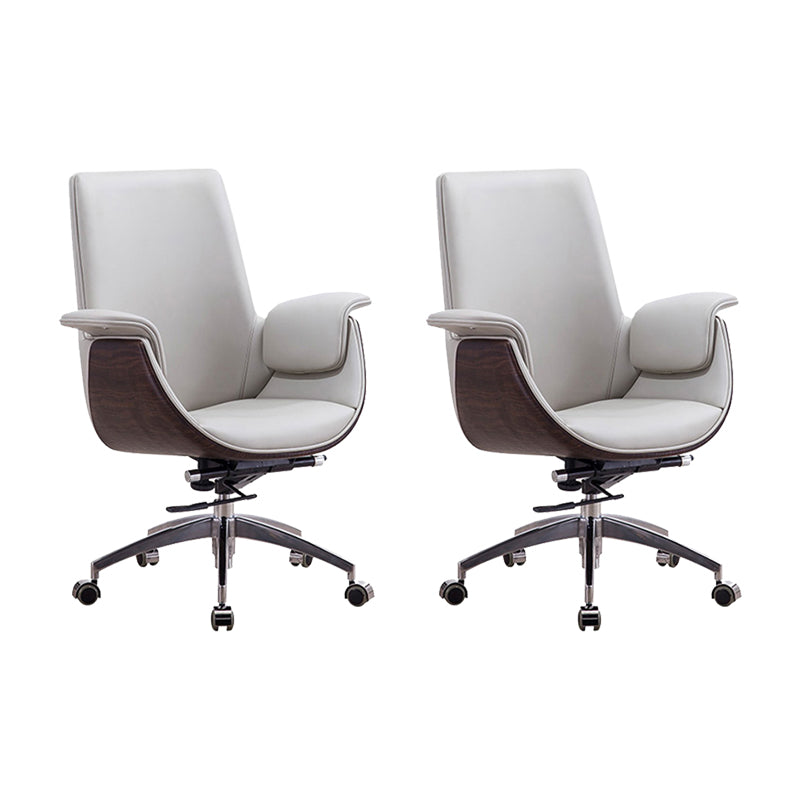 Contemporary Arm Chair Fixed Arms Adjustable Seat Height with Wheels Office Chair White 2 Piece Set Without Headrest Clearhalo 'furn' 'furn_office_chair' 'Furniture' 'Office Chairs' 'Office Furniture' 'office_chair' 5901827
