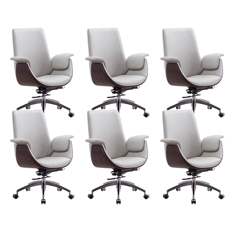 Contemporary Arm Chair Fixed Arms Adjustable Seat Height with Wheels Office Chair White 6 Piece Set Without Headrest Clearhalo 'furn' 'furn_office_chair' 'Furniture' 'Office Chairs' 'Office Furniture' 'office_chair' 5901829