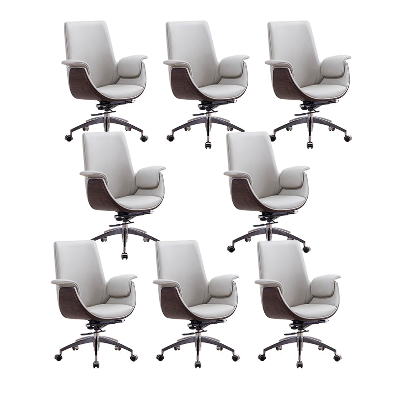 Contemporary Arm Chair Fixed Arms Adjustable Seat Height with Wheels Office Chair White 8 Piece Set Without Headrest Clearhalo 'furn' 'furn_office_chair' 'Furniture' 'Office Chairs' 'Office Furniture' 'office_chair' 5901830
