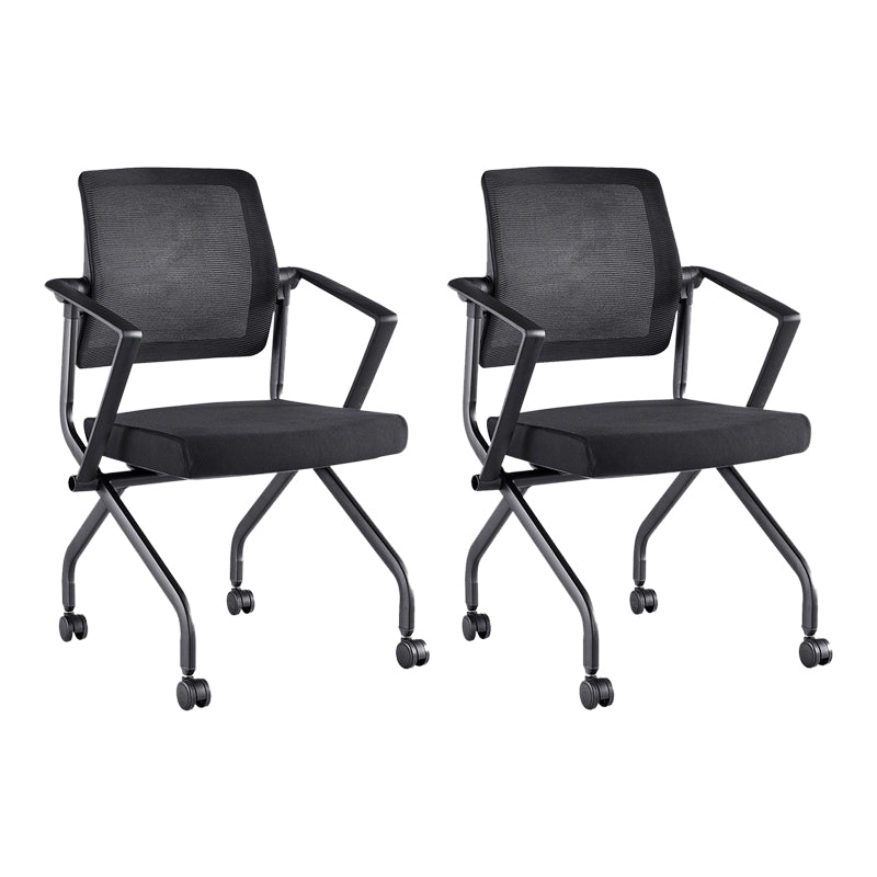 Contemporary Arm Chair Fixed Arms Black with Wheels Office Chair 2 Piece Set Clearhalo 'furn' 'furn_office_chair' 'Furniture' 'Office Chairs' 'Office Furniture' 'office_chair' 5901834