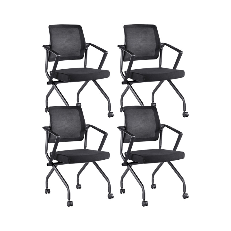 Contemporary Arm Chair Fixed Arms Black with Wheels Office Chair 4 Piece Set Clearhalo 'furn' 'furn_office_chair' 'Furniture' 'Office Chairs' 'Office Furniture' 'office_chair' 5901835