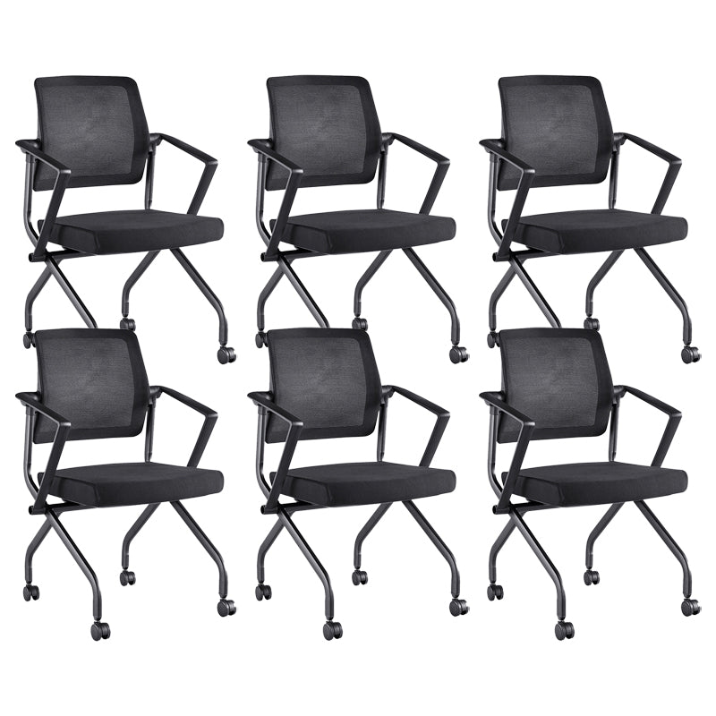 Contemporary Arm Chair Fixed Arms Black with Wheels Office Chair 6 Piece Set Clearhalo 'furn' 'furn_office_chair' 'Furniture' 'Office Chairs' 'Office Furniture' 'office_chair' 5901837