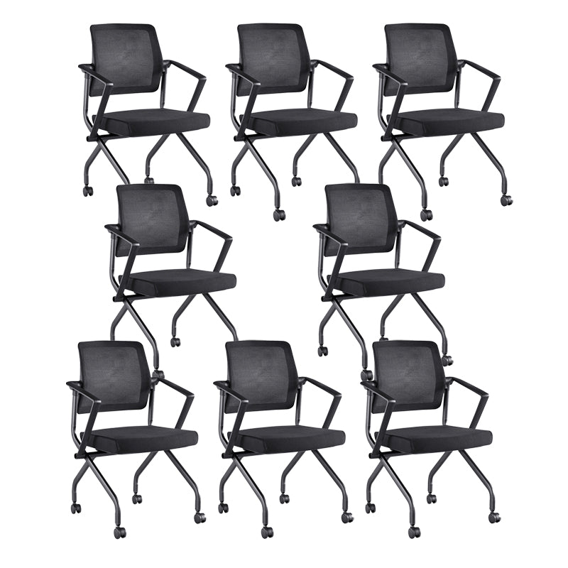 Contemporary Arm Chair Fixed Arms Black with Wheels Office Chair 8 Piece Set Clearhalo 'furn' 'furn_office_chair' 'Furniture' 'Office Chairs' 'Office Furniture' 'office_chair' 5901839