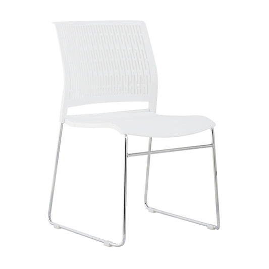 Modern Armless Plastic Office Chair No Wheels Conference Chair White 1 Piece