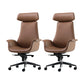 Contemporary Arm Chair Fixed Arms Adjustable Seat Height Brown Leather Office Chair 2 Piece Set With Headrest Clearhalo 'furn' 'furn_office_chair' 'Furniture' 'Office Chairs' 'Office Furniture' 'office_chair' 5902002