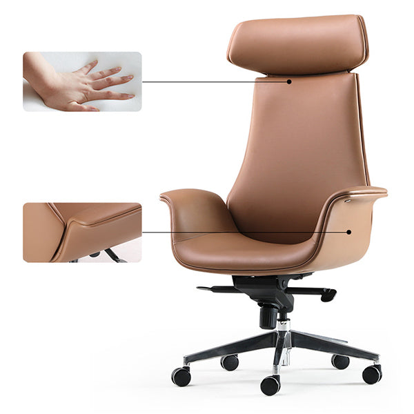 Contemporary Arm Chair Fixed Arms Adjustable Seat Height Brown Leather Office Chair Clearhalo 'furn' 'furn_office_chair' 'Furniture' 'Office Chairs' 'Office Furniture' 'office_chair' 5902005