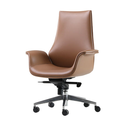 Contemporary Arm Chair Fixed Arms Adjustable Seat Height Brown Leather Office Chair 1 Piece Without Headrest Clearhalo 'furn' 'furn_office_chair' 'Furniture' 'Office Chairs' 'Office Furniture' 'office_chair' 5902009