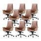 Contemporary Arm Chair Fixed Arms Adjustable Seat Height Brown Leather Office Chair 8 Piece Set Without Headrest Clearhalo 'furn' 'furn_office_chair' 'Furniture' 'Office Chairs' 'Office Furniture' 'office_chair' 5902017