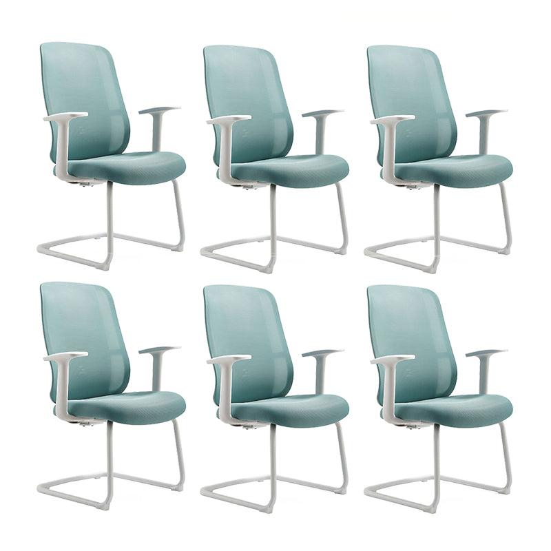 Mid-Back Office Chair Contemporary Lumbar Support Desk Chair White-Blue 6 Piece Set Clearhalo 'furn' 'furn_office_chair' 'Furniture' 'Office Chairs' 'Office Furniture' 'office_chair' 5902067