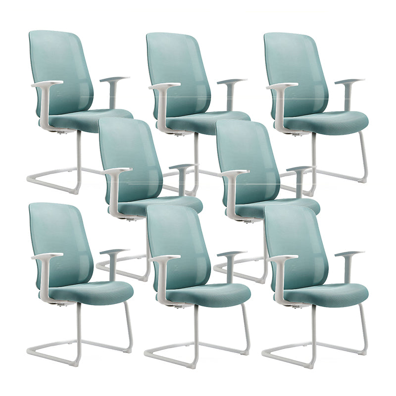 Mid-Back Office Chair Contemporary Lumbar Support Desk Chair White-Blue 8 Piece Set Clearhalo 'furn' 'furn_office_chair' 'Furniture' 'Office Chairs' 'Office Furniture' 'office_chair' 5902069