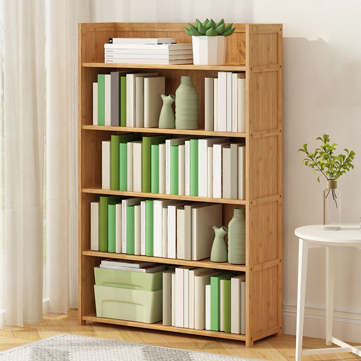 Modern Vertical Wood Book Shelf Brown Closed Back Shelf Bookcase for Study Room