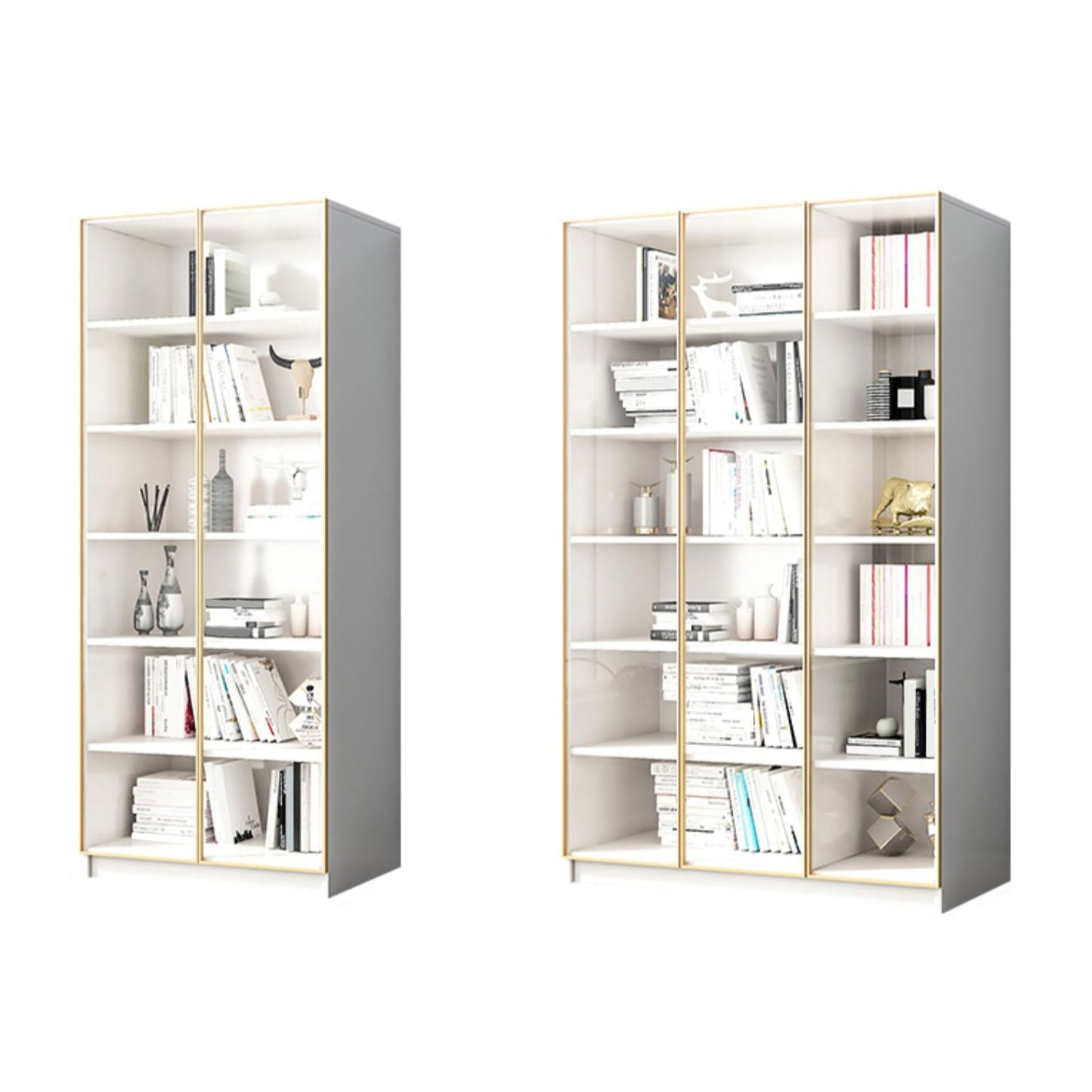 Modern Engineered Wood Bookshelf Standard Closed Back Vertical Bookcase with Doors