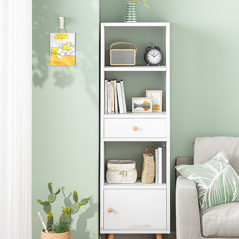 Engineered Wood Standard Bookshelf Matte Finish Shelf Bookcase with Doors 15.7"L x 9.4"W x 59.1"H White Clearhalo 'Bookcases' 'furn' 'furn_bookcases' 'Furniture' 'Office Furniture' 5902445