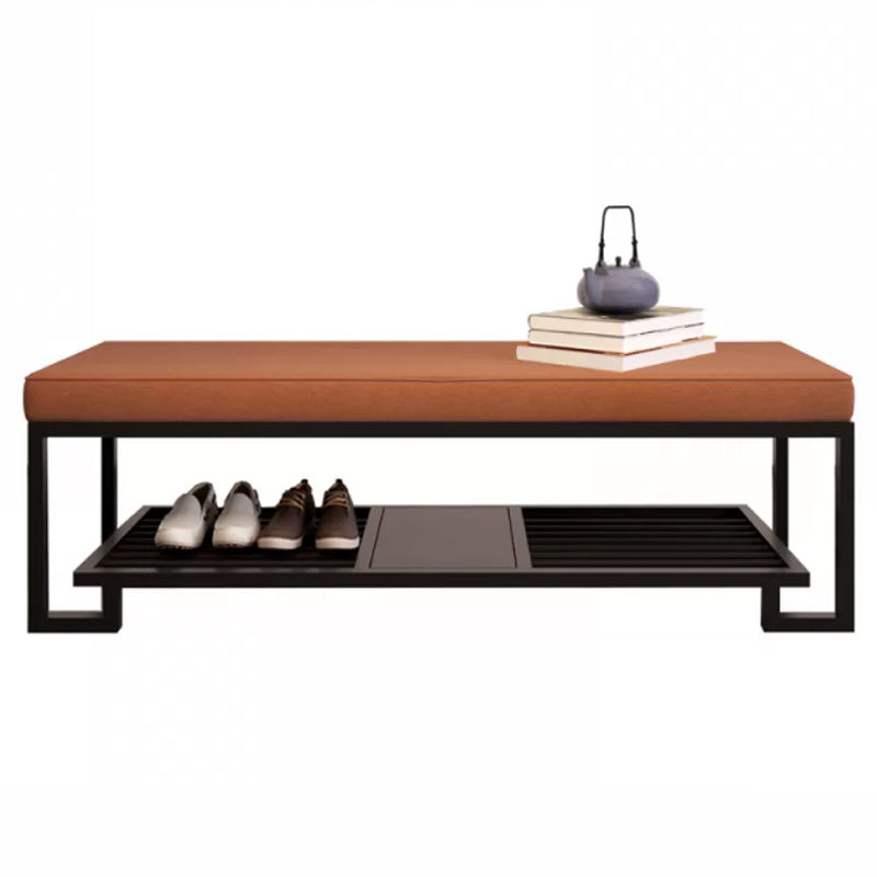 Modern Solid Color Bench Upholstered Entryway Bench with Storage Faux Leather Orange Clearhalo 'Benches' 'Chairs & Seating' 'furn' 'furn_benches' 'Furniture' 'Living Room Furniture' 5902567