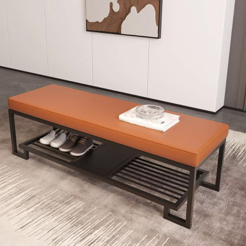 Modern Solid Color Bench Upholstered Entryway Bench with Storage Genuine Leather Orange Clearhalo 'Benches' 'Chairs & Seating' 'furn' 'furn_benches' 'Furniture' 'Living Room Furniture' 5902575