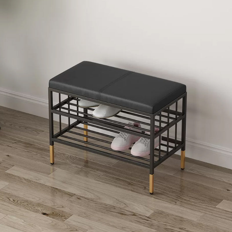 12.6"W Upholstered with Storage Bench Solid Color Bench with Legs 24"L x 13"W x 18.5"H Faux Leather Black Clearhalo 'Benches' 'Chairs & Seating' 'furn' 'furn_benches' 'Furniture' 'Living Room Furniture' 5902624