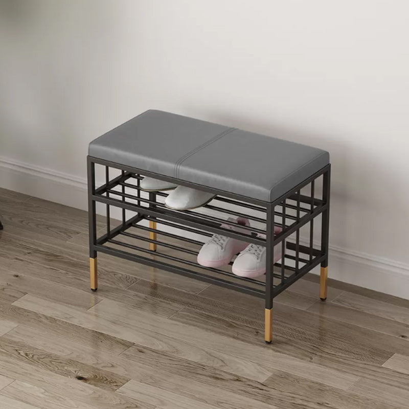 12.6"W Upholstered with Storage Bench Solid Color Bench with Legs 24"L x 13"W x 18.5"H Faux Leather Gray Clearhalo 'Benches' 'Chairs & Seating' 'furn' 'furn_benches' 'Furniture' 'Living Room Furniture' 5902626