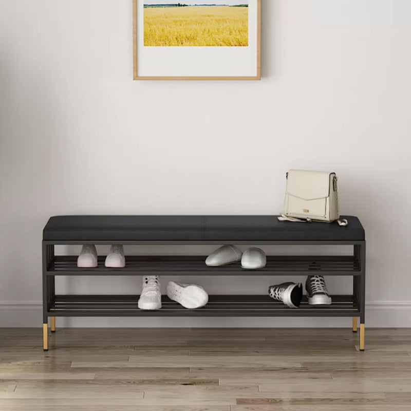 12.6"W Upholstered with Storage Bench Solid Color Bench with Legs Faux Leather Black Clearhalo 'Benches' 'Chairs & Seating' 'furn' 'furn_benches' 'Furniture' 'Living Room Furniture' 5902627